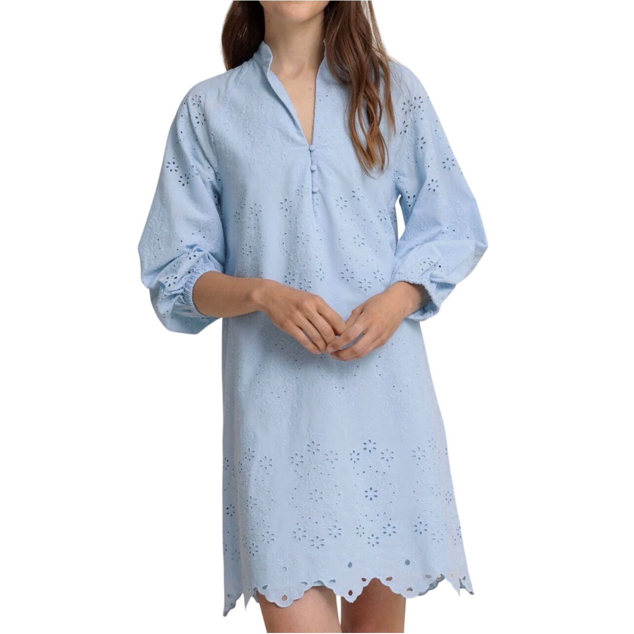 Southern Tide Womens Blue Mandy Embroidered Bubble Sleeve Dress Large New
